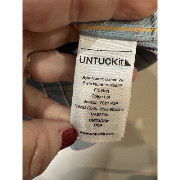 Untuckit Dalem WF Button Up Shirt Size Large Long Sleeve Plaid Preppy Blue - Picture 6 of 9